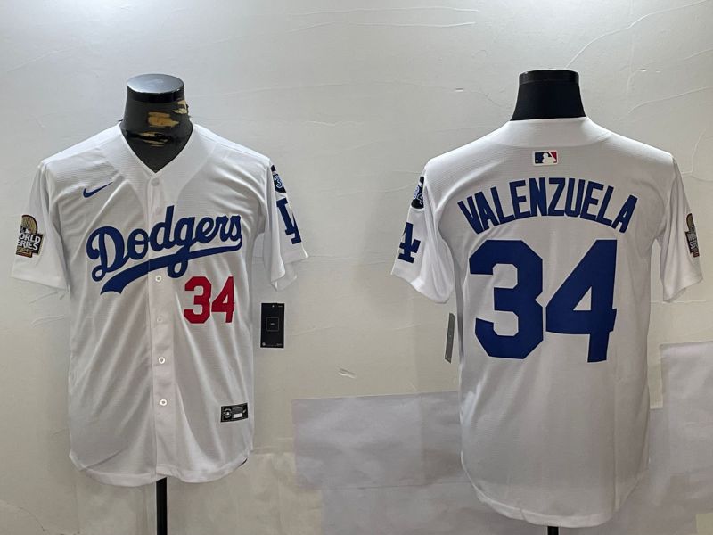 Men Los Angeles Dodgers #34 Valenzuela White Game 2024 Nike MLB Jersey style 112012->los angeles dodgers->MLB Jersey